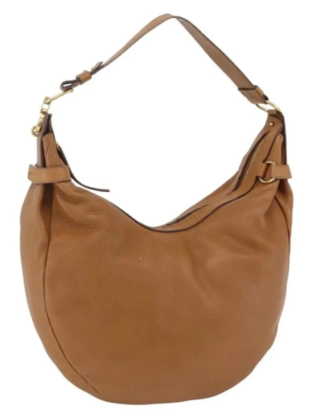 Salvatore Ferragamo Gancini Shoulder Bag Leather Brown Gold Auth gh1932